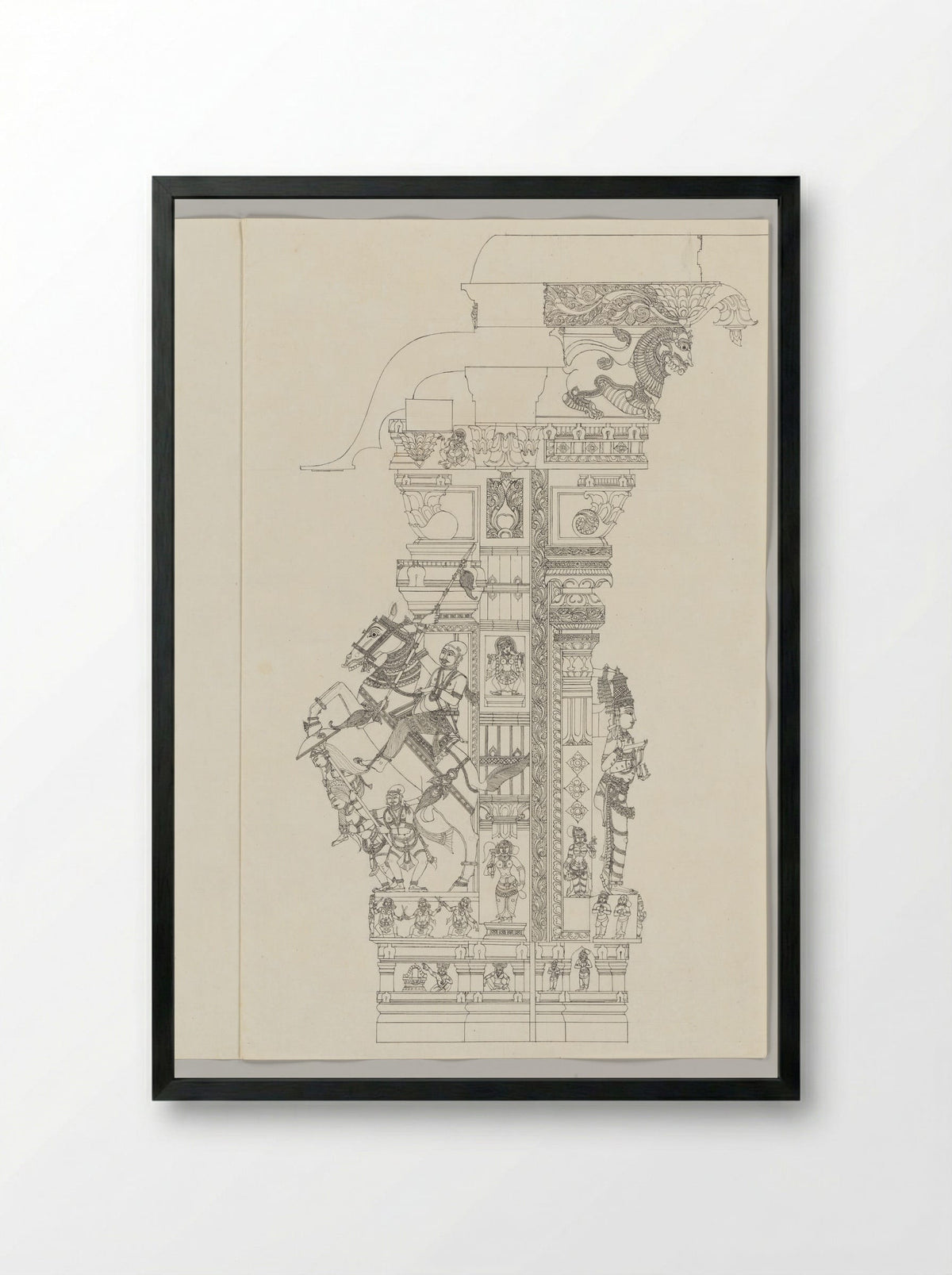 Untitled (Subramanya Equestrian Warrior, Architectural Drawing) - Fine Art Print - Framed Print Black