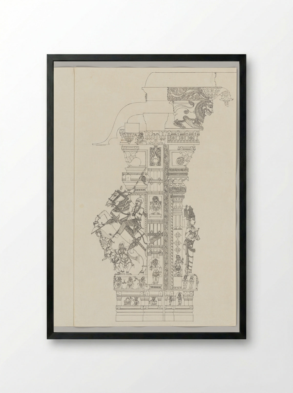 Untitled (Subramanya Equestrian Warrior, Architectural Drawing) - Fine Art Print - Framed Print Black