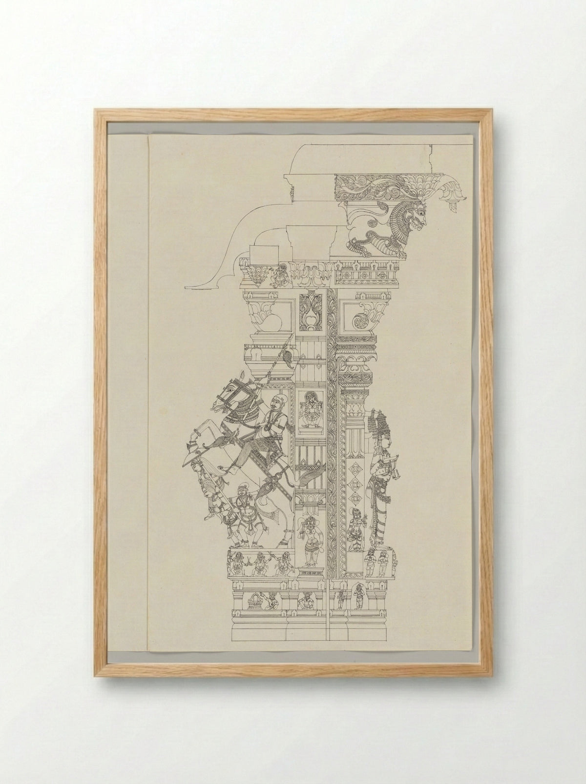 Untitled (Subramanya Equestrian Warrior, Architectural Drawing) - Fine Art Print - Framed Print Wood