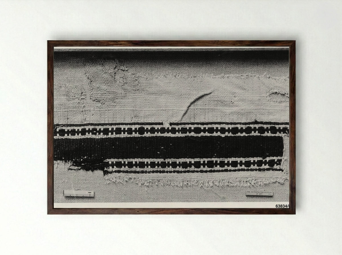 Untitled (Textile Fragment, Embroidery on Linen) - Fine Art Print - Framed Print Dark Wood