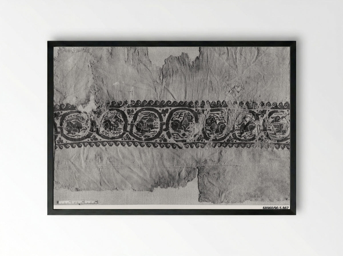Untitled (Textile Fragment with Animal Medallions) - Fine Art Print - Framed Print Black