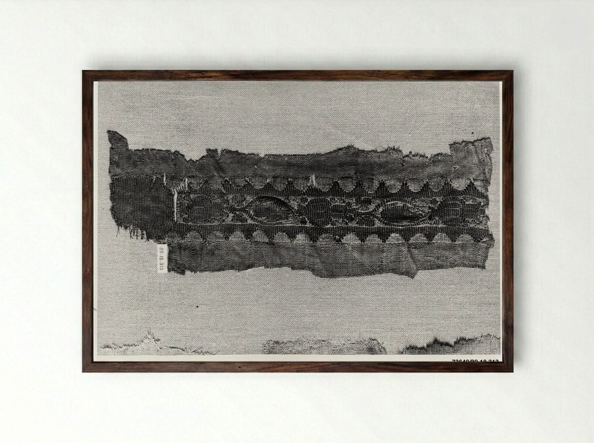 Untitled (Textile Fragment with Animal Medallions) - Fine Art Print - Framed Print Dark Wood