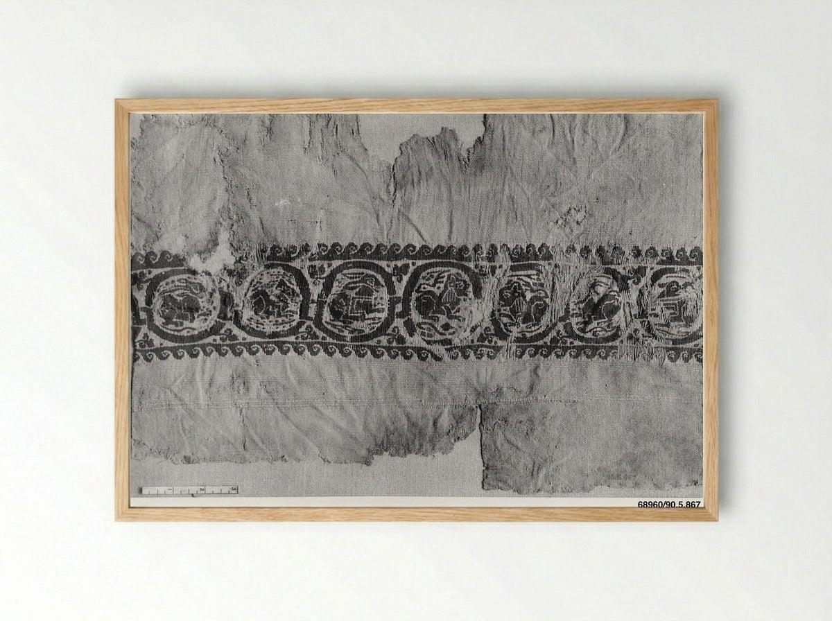 Untitled (Textile Fragment with Animal Medallions) - Fine Art Print - Framed Print Wood