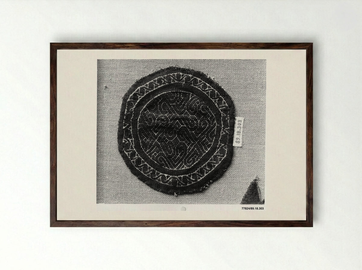Untitled (Textile Fragment with Geometric Border) - Fine Art Print - Framed Print Dark Wood