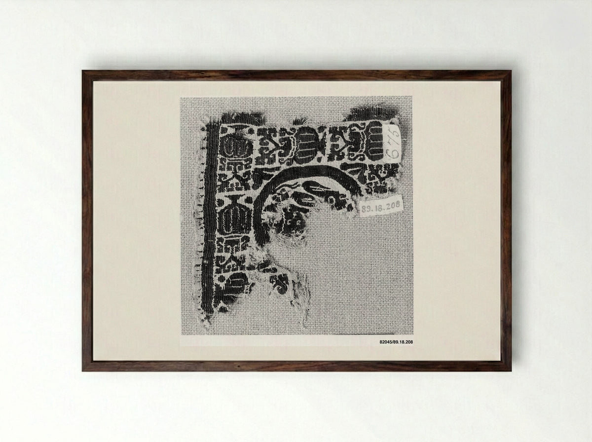Untitled (Textile Fragment with Geometric Embroidery) - Fine Art Print - Framed Print Dark Wood