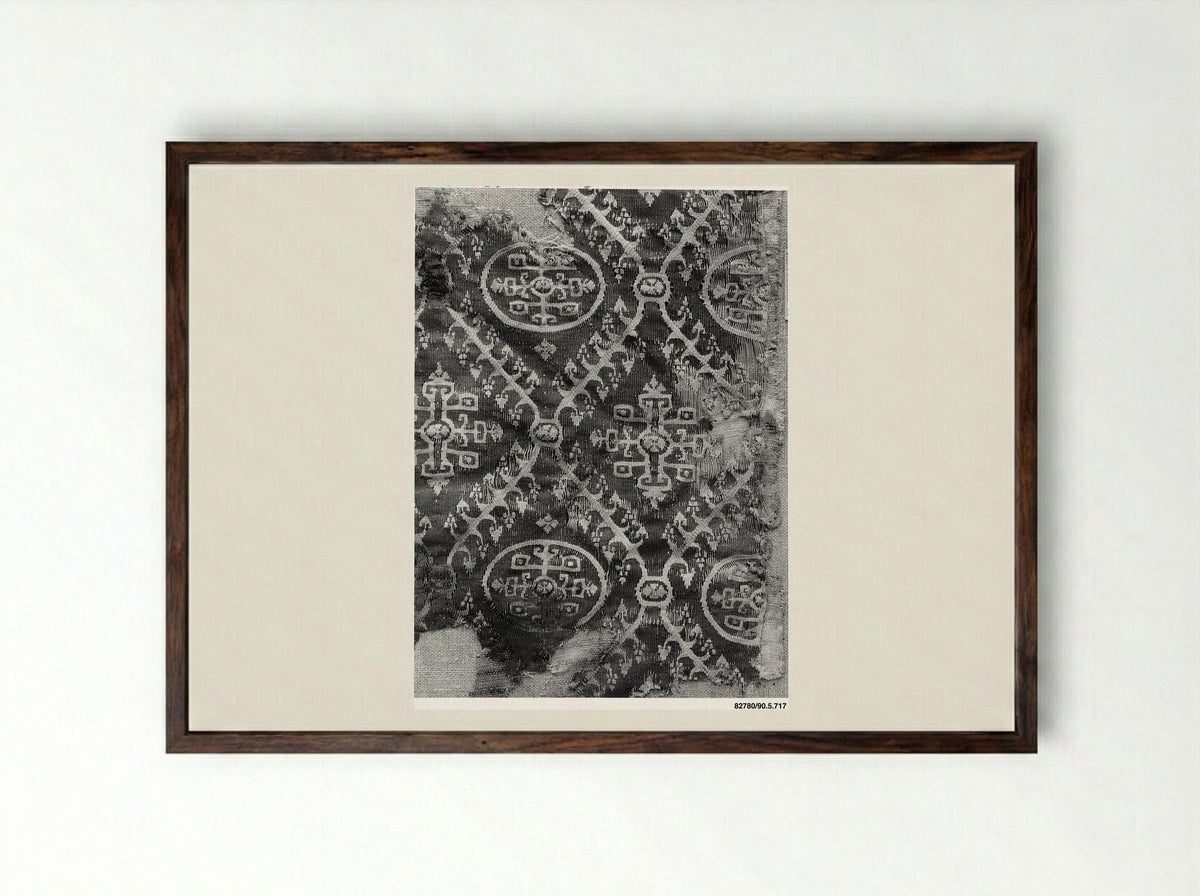 Untitled (Textile Fragment with Geometric Medallions) - Unknown Artist - Framed Print Dark Wood