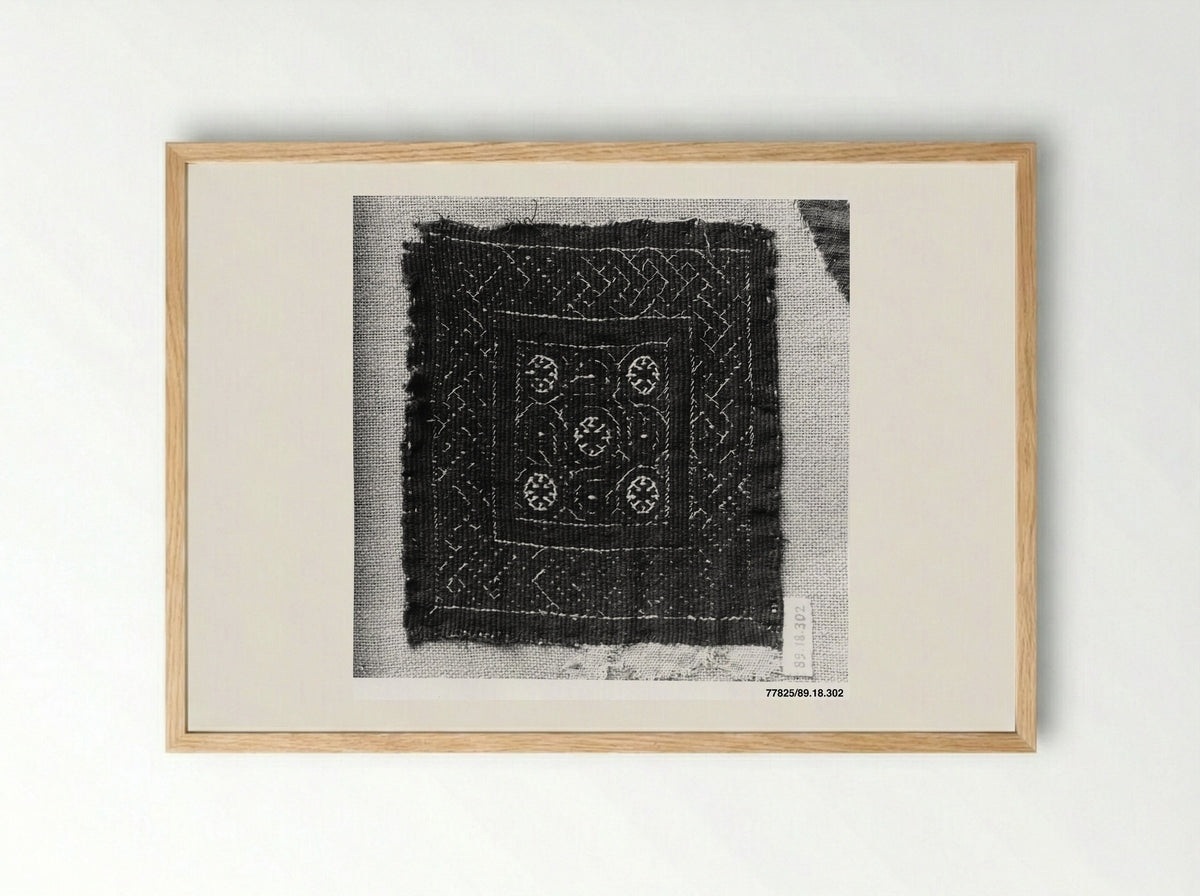 Untitled (Textile Fragment with Geometric Motifs) - Fine Art Print - Framed Print Wood