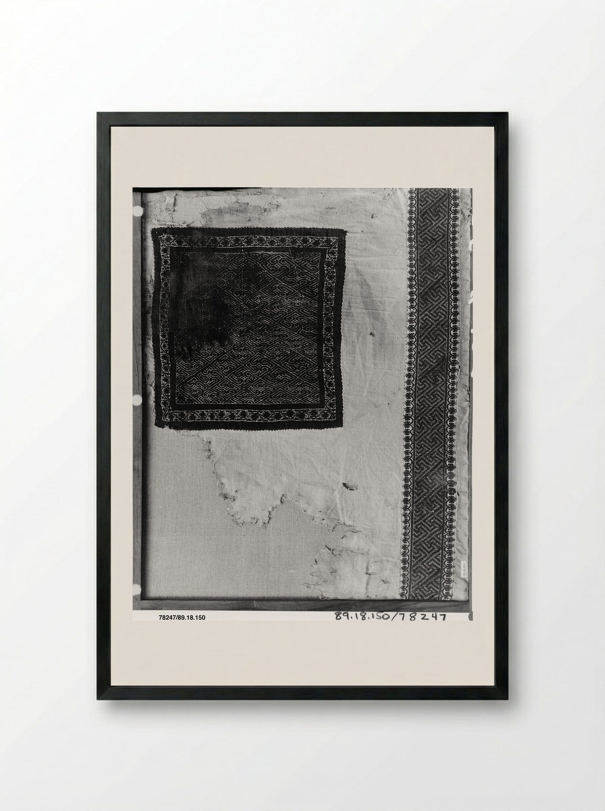 Untitled (Textile Fragment with Geometric Pattern) - Fine Art Print - Framed Print Black