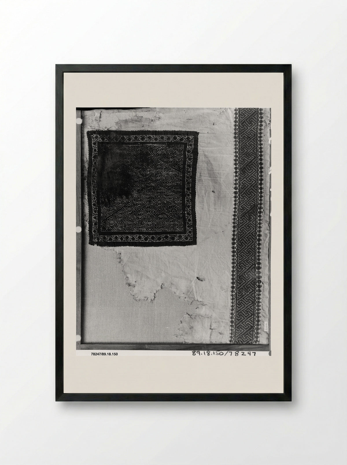 Untitled (Textile Fragment with Geometric Pattern) - Fine Art Print - Framed Print Black