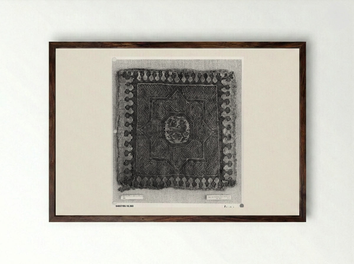 Untitled (Textile Fragment with Heart Motif) - Fine Art Print - Framed Print Dark Wood