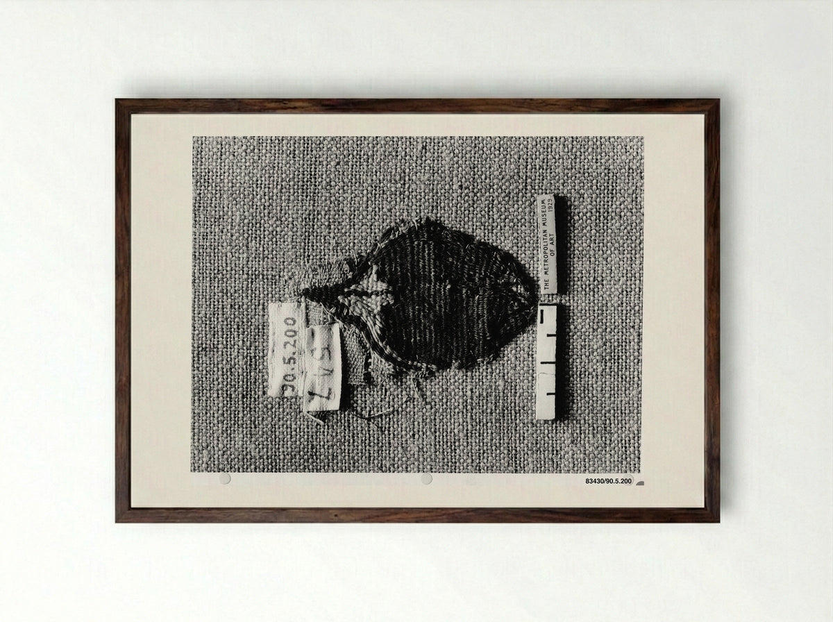 Untitled (Textile Fragment with Heart Motifs) - Fine Art Print - Framed Print Dark Wood
