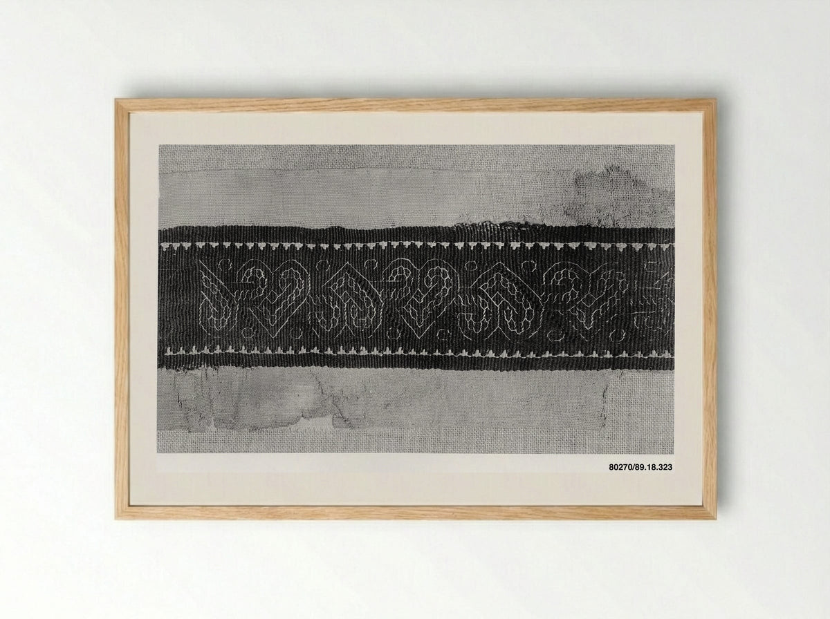 Untitled (Textile Fragment with Heart Motifs) - Fine Art Print - Framed Print Wood