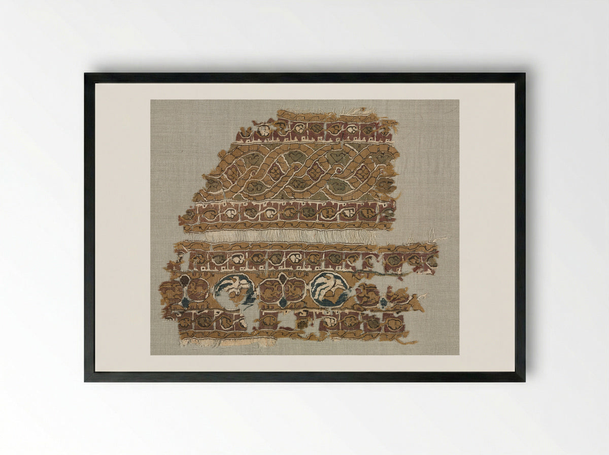 Untitled (Textile Fragment with Interlaced Patterns and Birds) - Unknown Artist - Framed Print Black