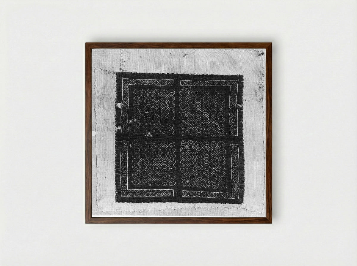 Untitled (Textile Fragment with Leaf Motifs) - Fine Art Print - Framed Print Dark Wood