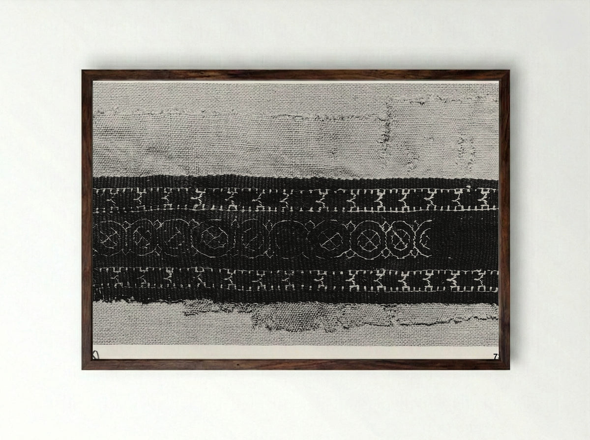 Untitled (Textile Fragment with Leaf Motifs) - Fine Art Print - Framed Print Dark Wood