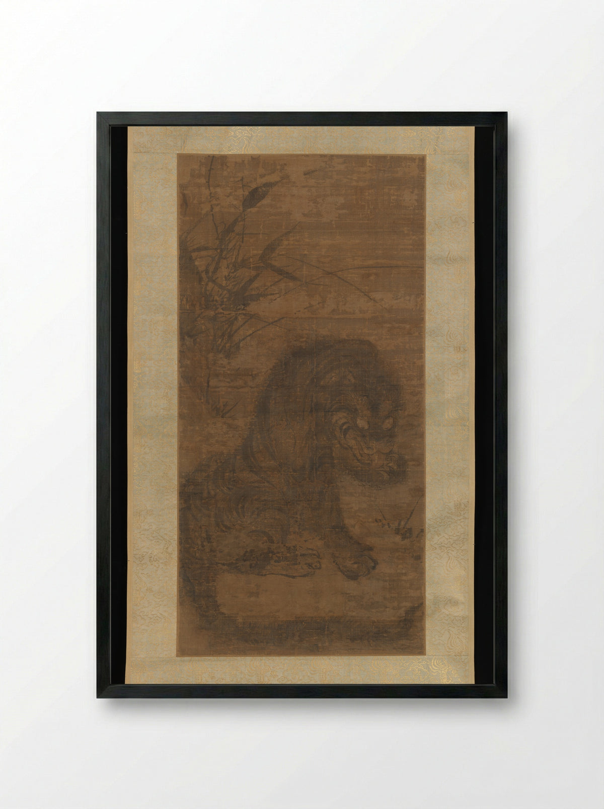 Untitled (Tiger in Bamboo, Ink on Silk) - Fine Art Print - Framed Print Black