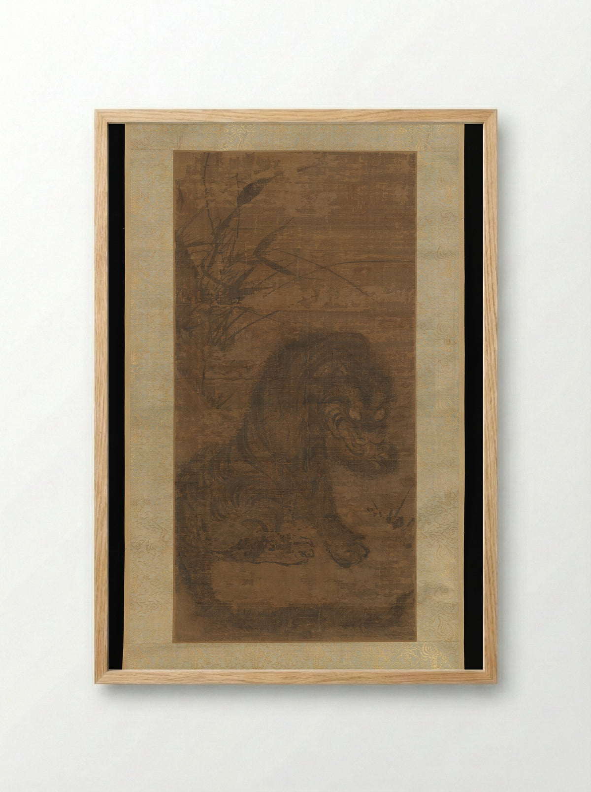 Untitled (Tiger in Bamboo, Ink on Silk) - Fine Art Print - Framed Print Wood
