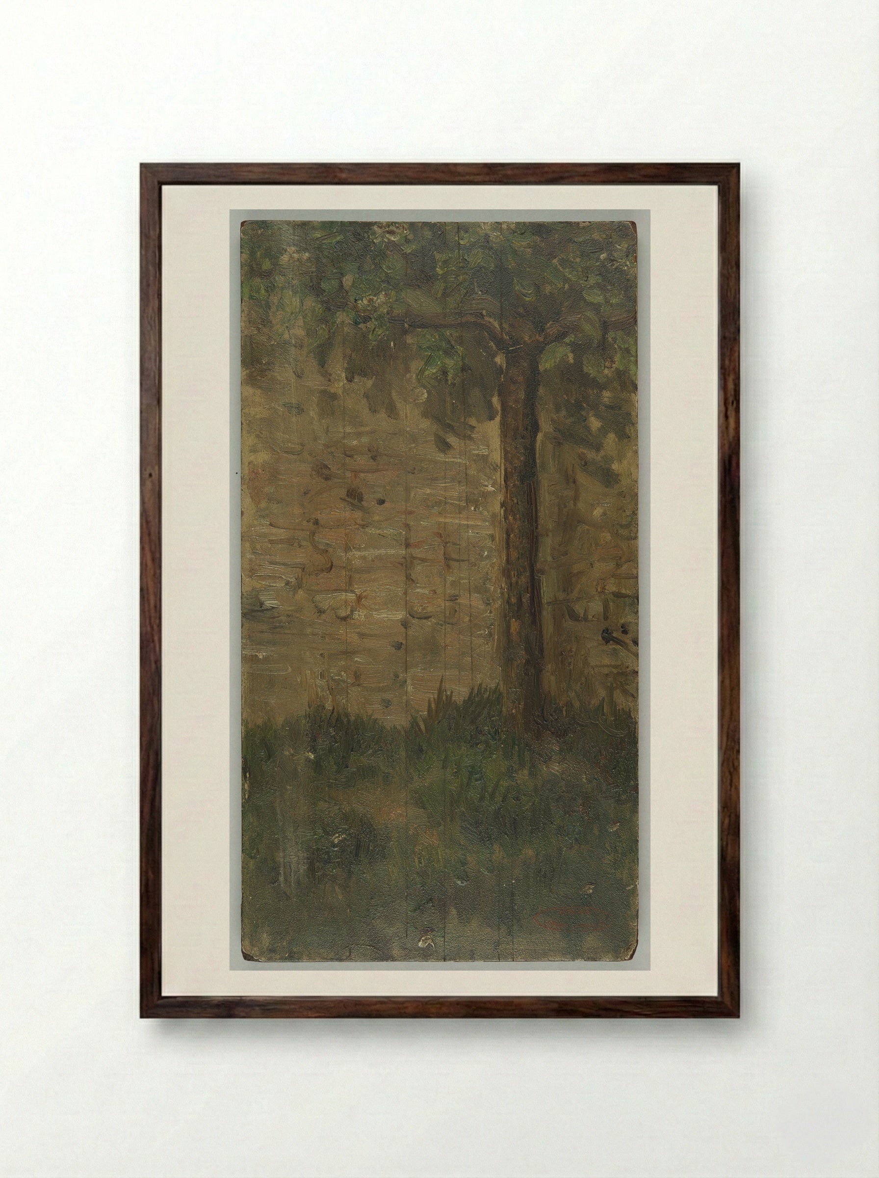 Untitled (Tree Against a Wall) - Jozef Israëls - Framed Print Dark Wood