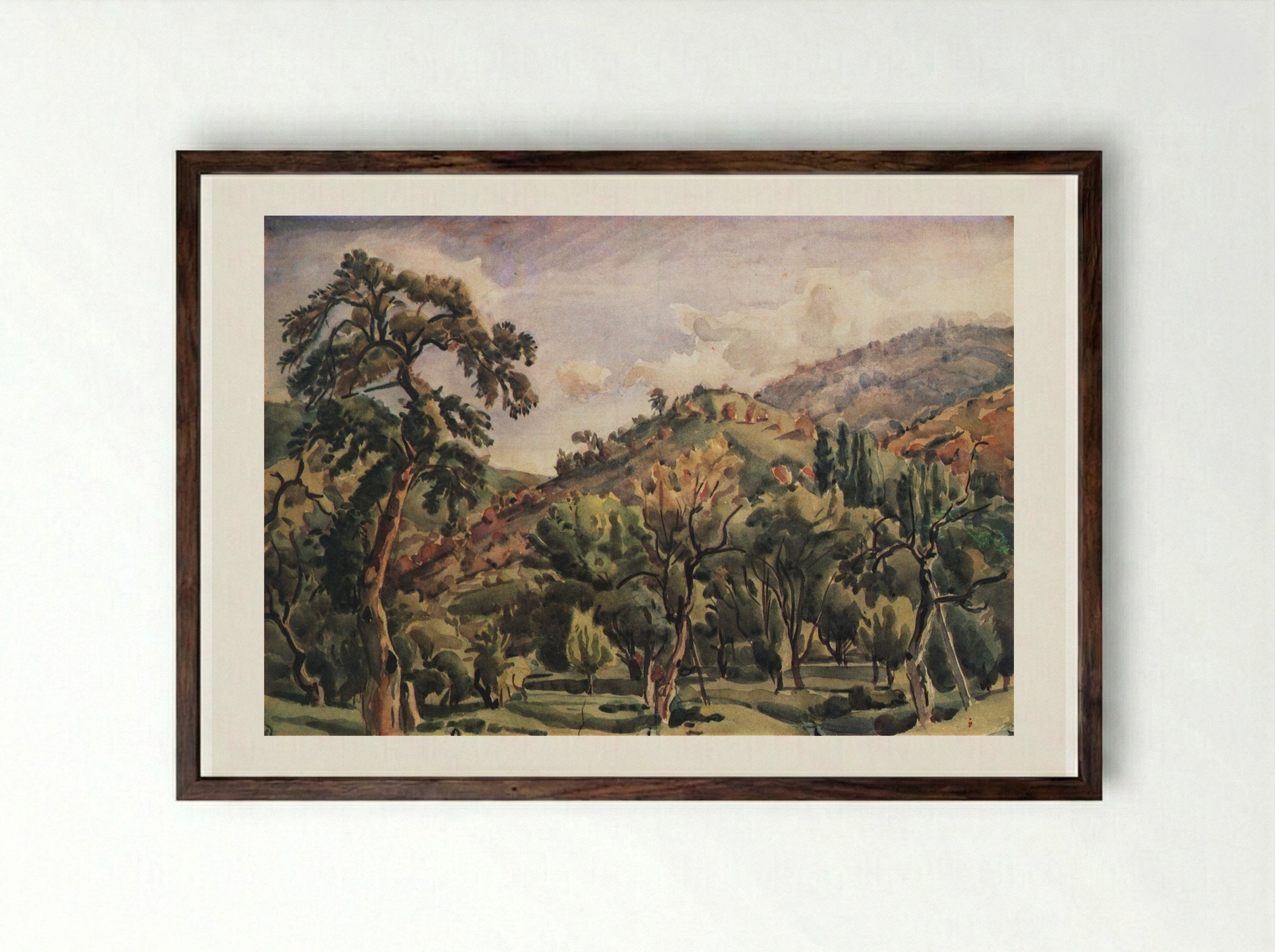 Untitled (Trees in a Hilly Region) - Konstantin Bogaevsky - Framed Print Dark Wood