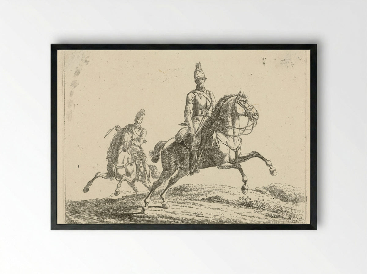 Untitled (Two Soldiers on Horseback, Etching) - Fine Art Print - Framed Print Black