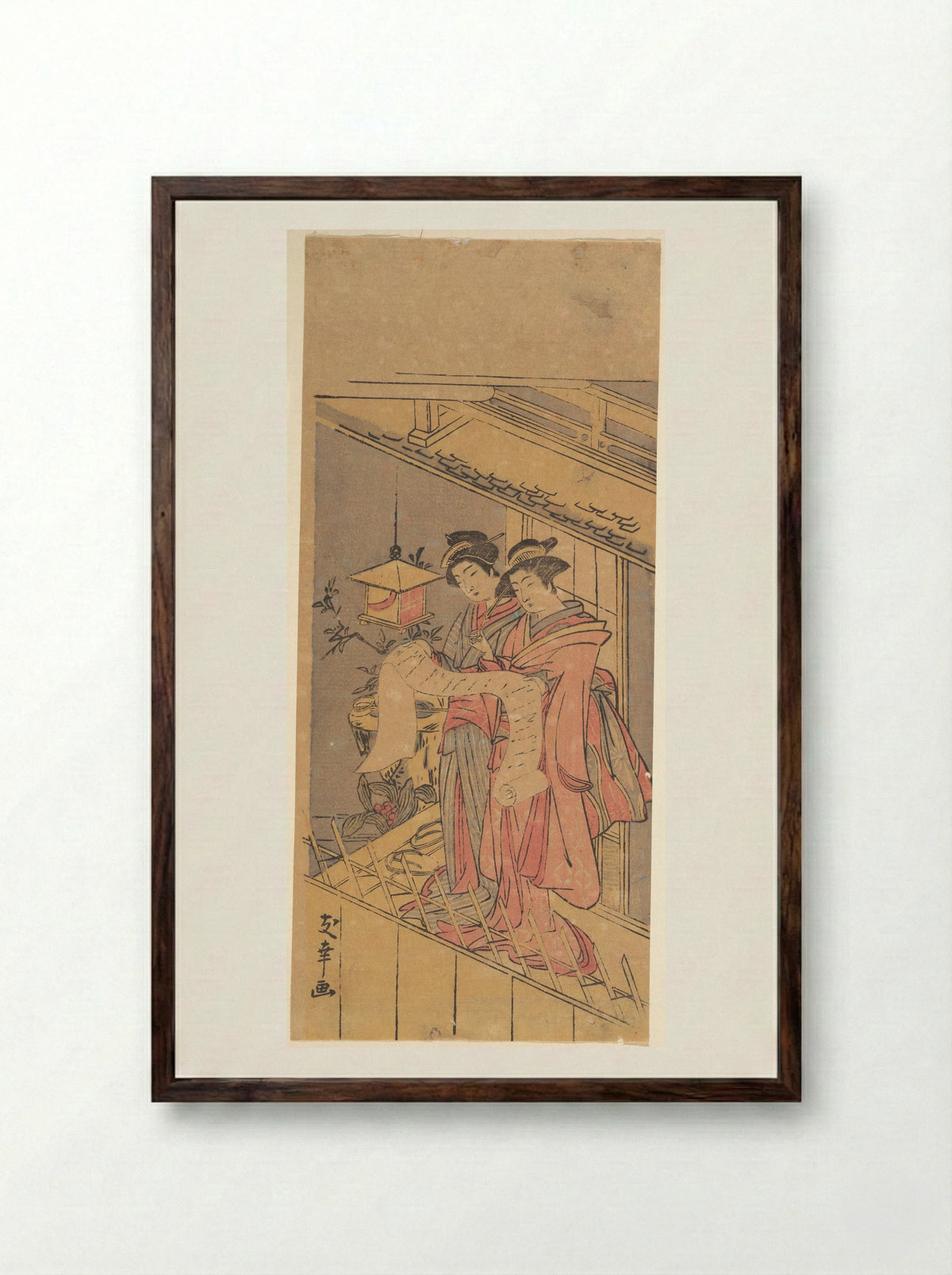 Untitled (Two Women Reading a Scroll) - Yuko - Framed Print Dark Wood