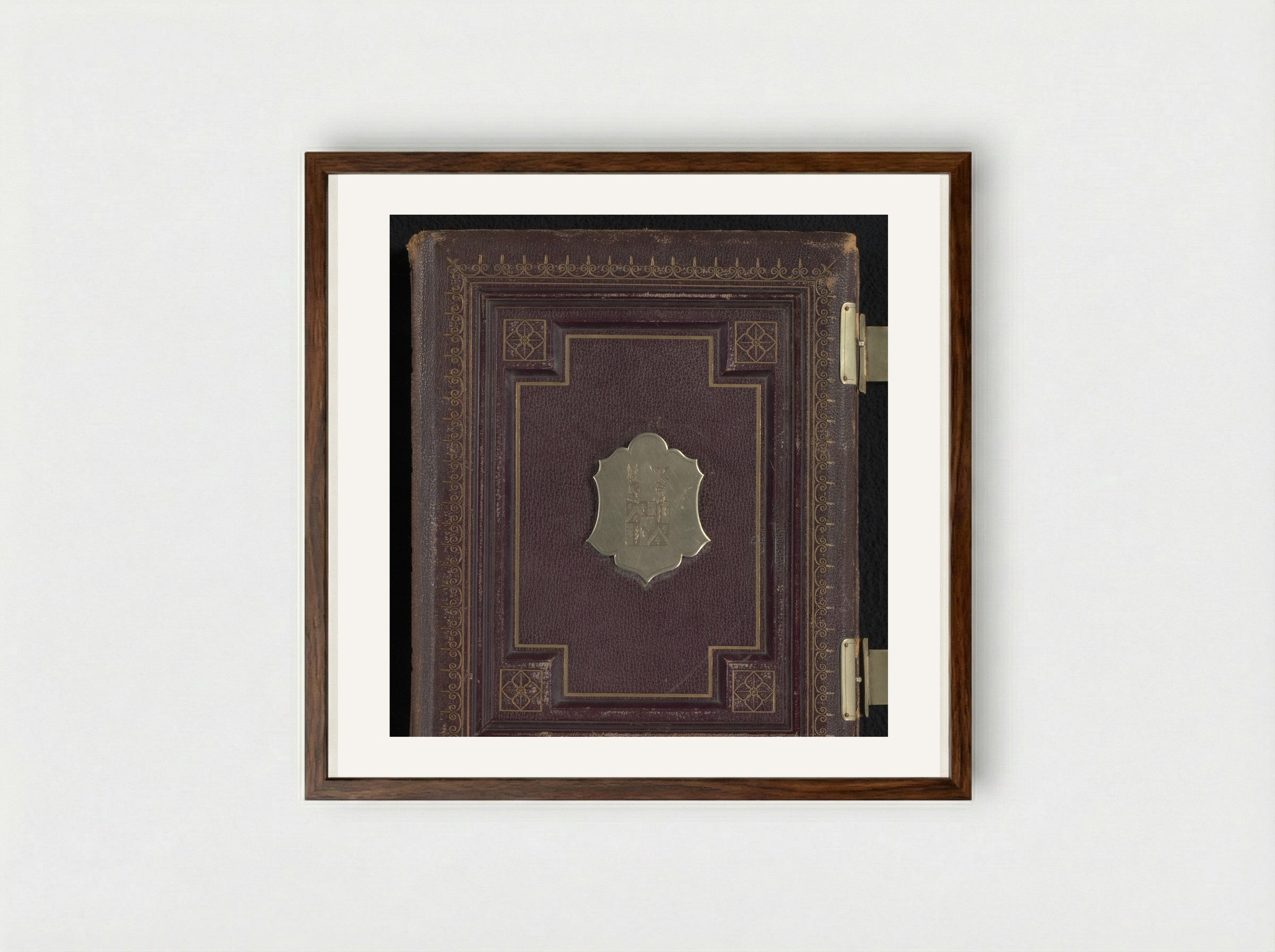 Untitled (Victorian Leather Photo Album Cover) - Fine Art Print - Framed Print Dark Wood