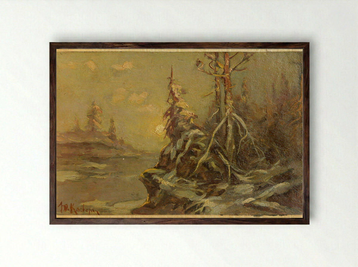 Untitled (Winter Forest at Sunset) - Julius Sergius von Klever - Framed Print Dark Wood