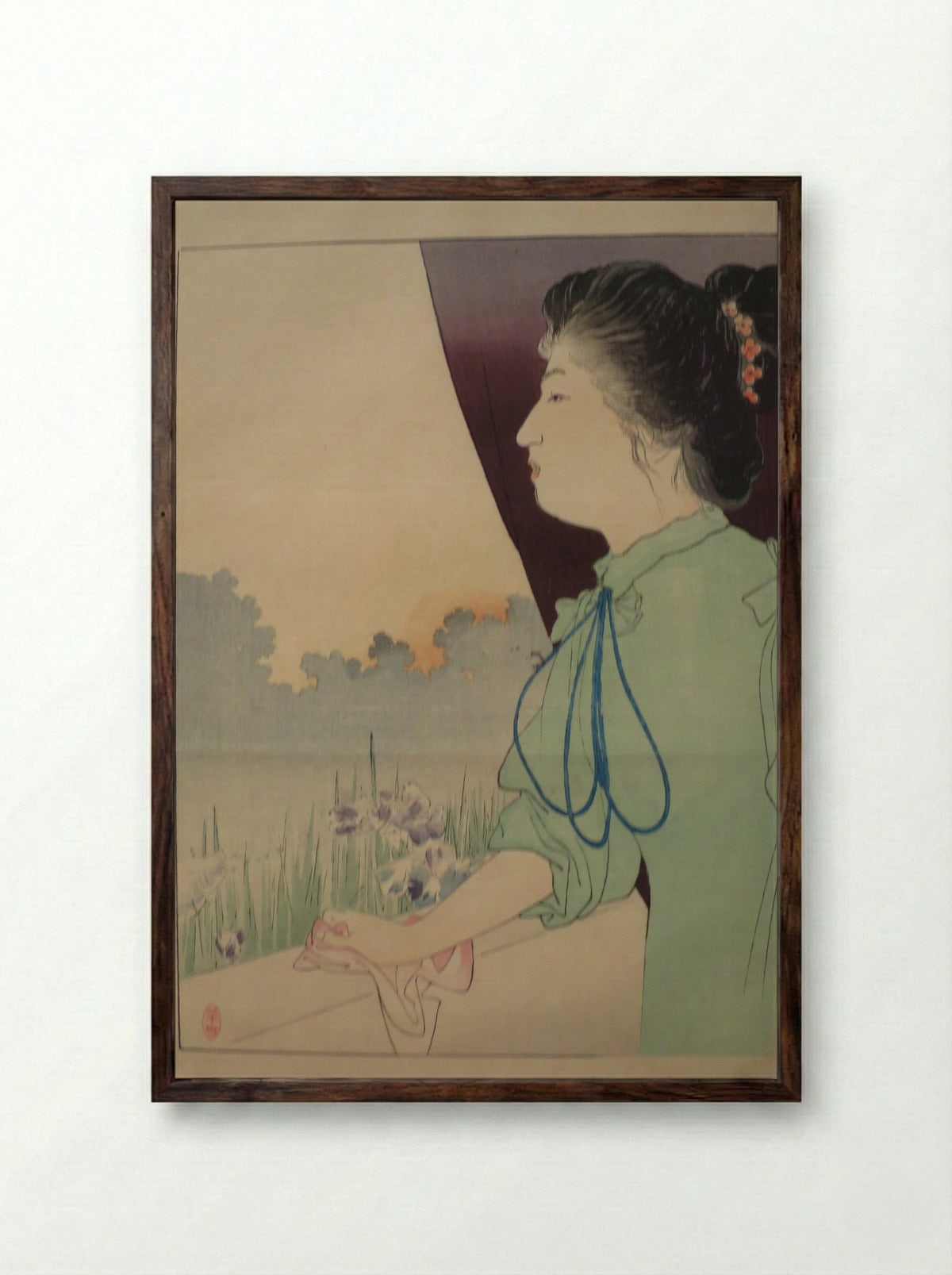 Untitled (Woman by the Iris Pond) - Kajita Hanko - Framed Print Dark Wood