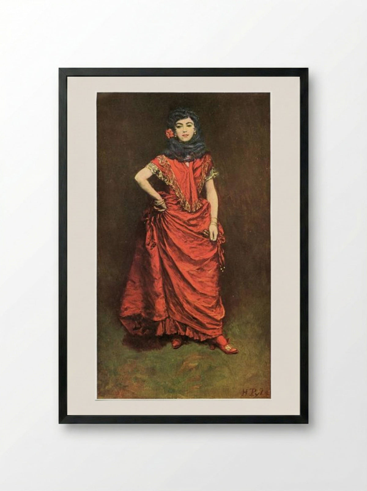 Untitled (Woman in Red Dress) - Howard Pyle - Framed Print Black