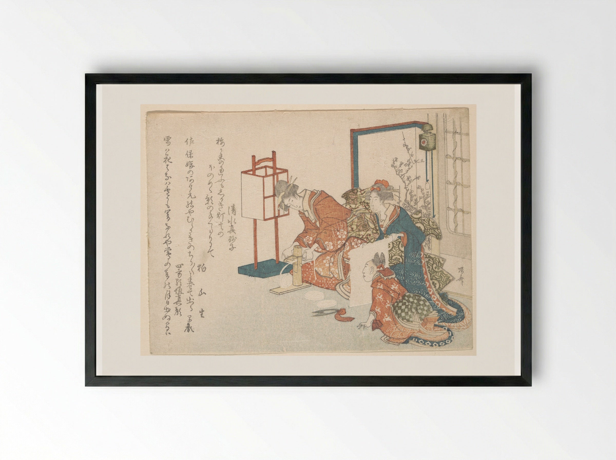 Untitled (Women and Child with Spinning Device) - Ryūryūkyo Shinsai - Framed Print Black