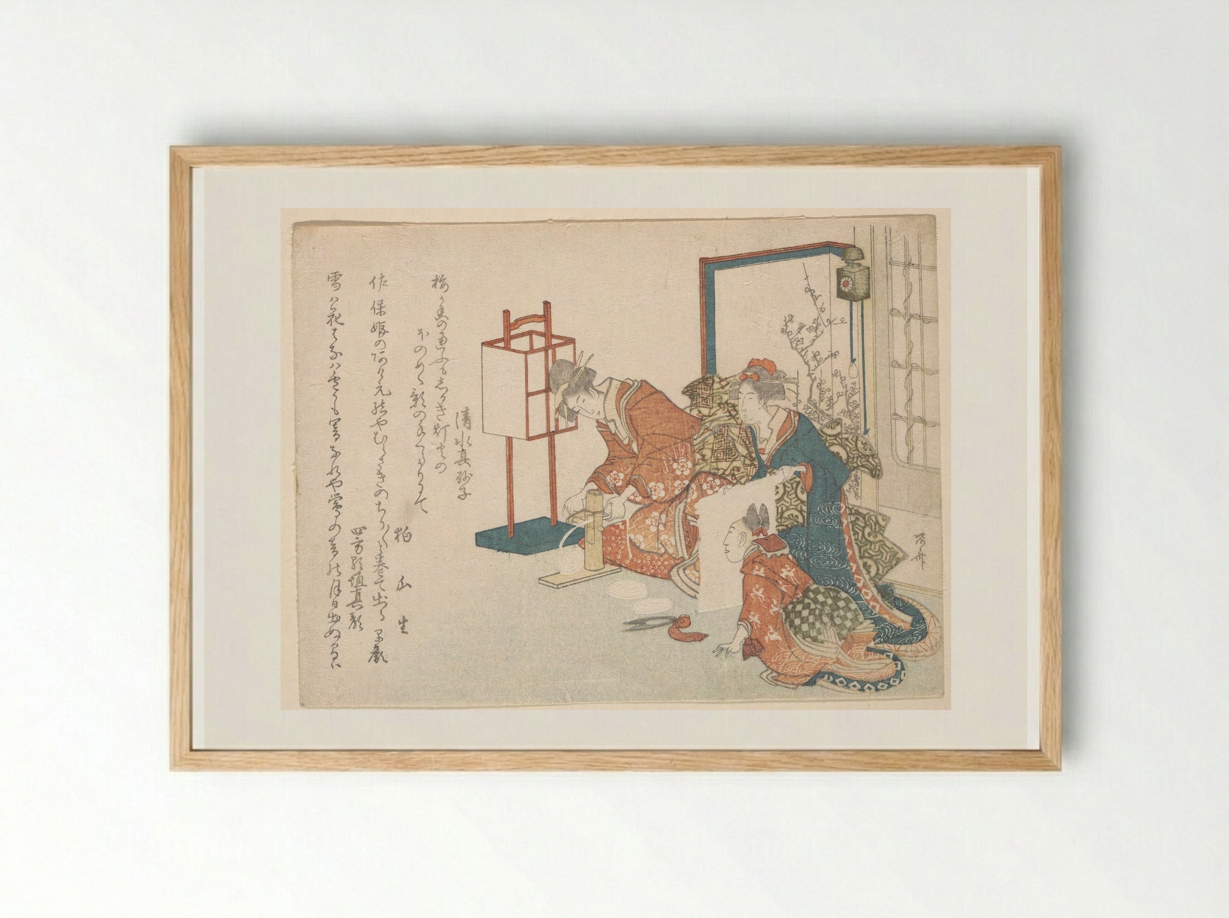 Untitled (Women and Child with Spinning Device) - Ryūryūkyo Shinsai - Framed Print Wood