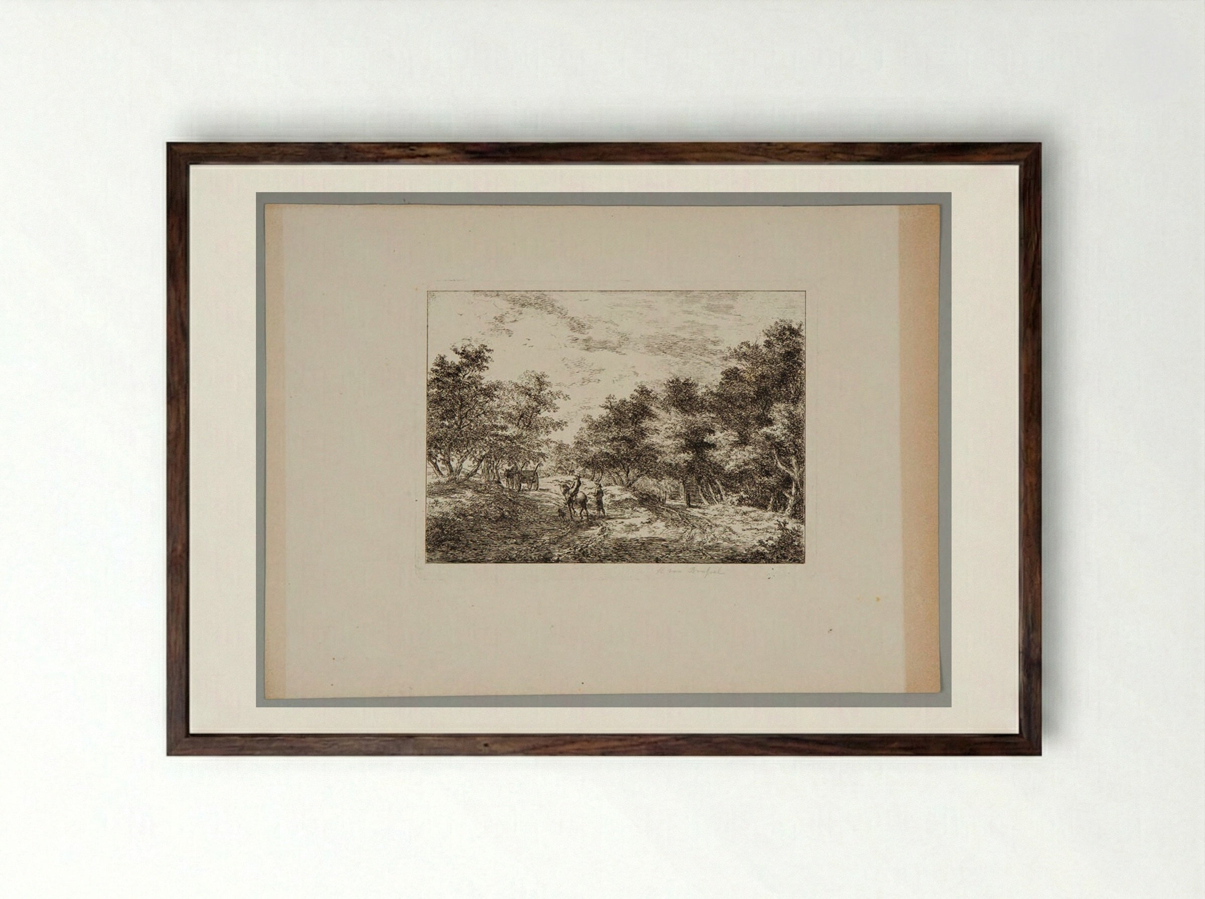 Untitled (Wooded Path with Figures) - Hermanus van Brussel - Framed Print Dark Wood