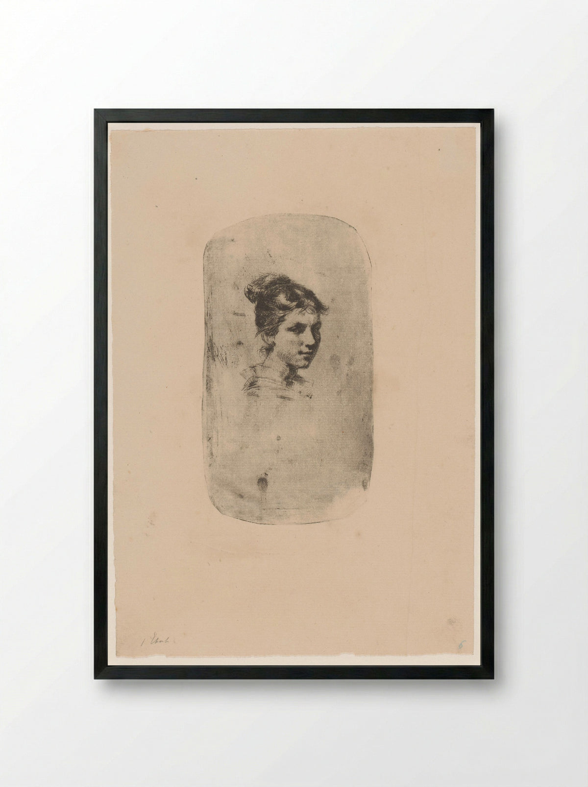 Untitled (Young Woman, Etching) - Adrien De Witte - Framed Print Black