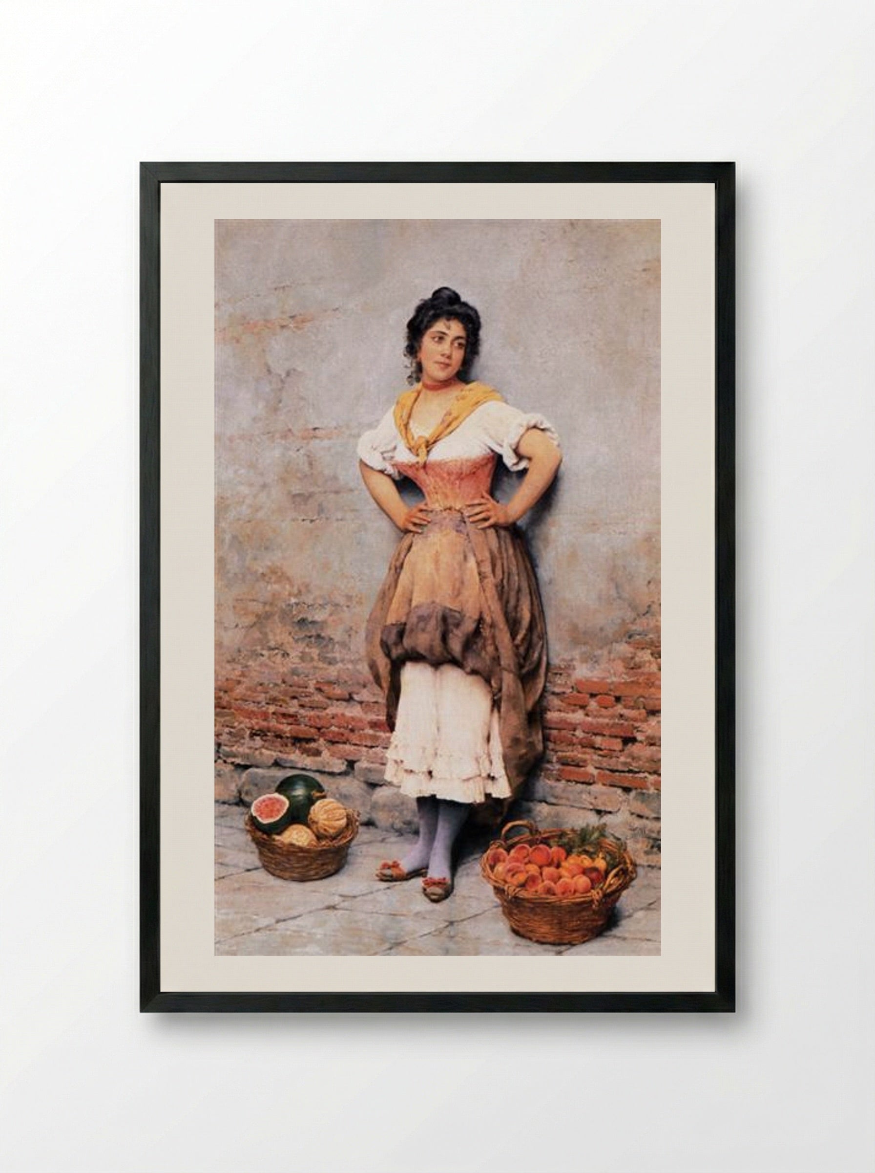 Untitled (Young Woman with Fruit Baskets) - Eugene de Blaas - Framed Print Black
