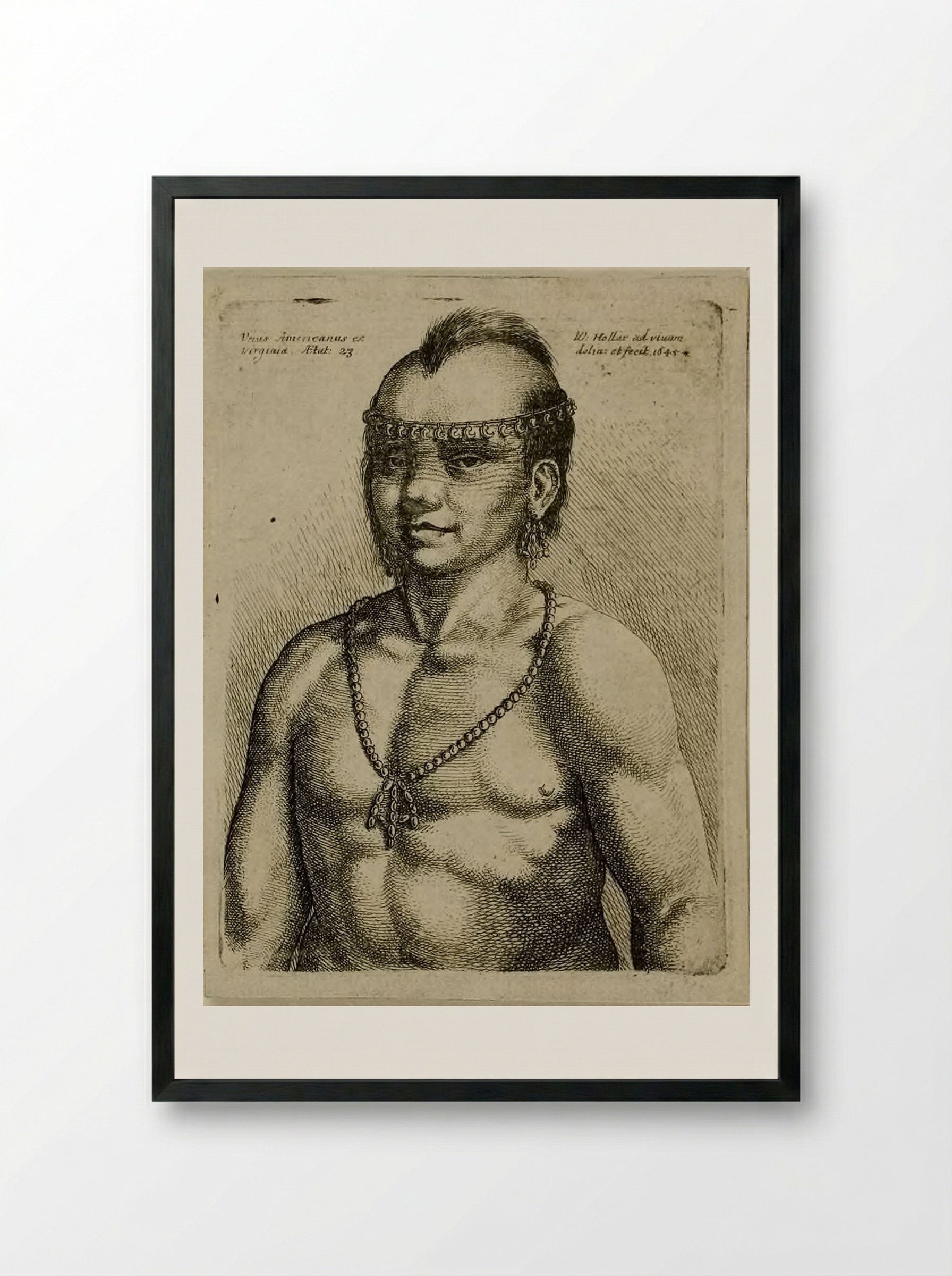 Unus Americanus ex Virginia - Wenceslaus Hollar - Framed Print Black