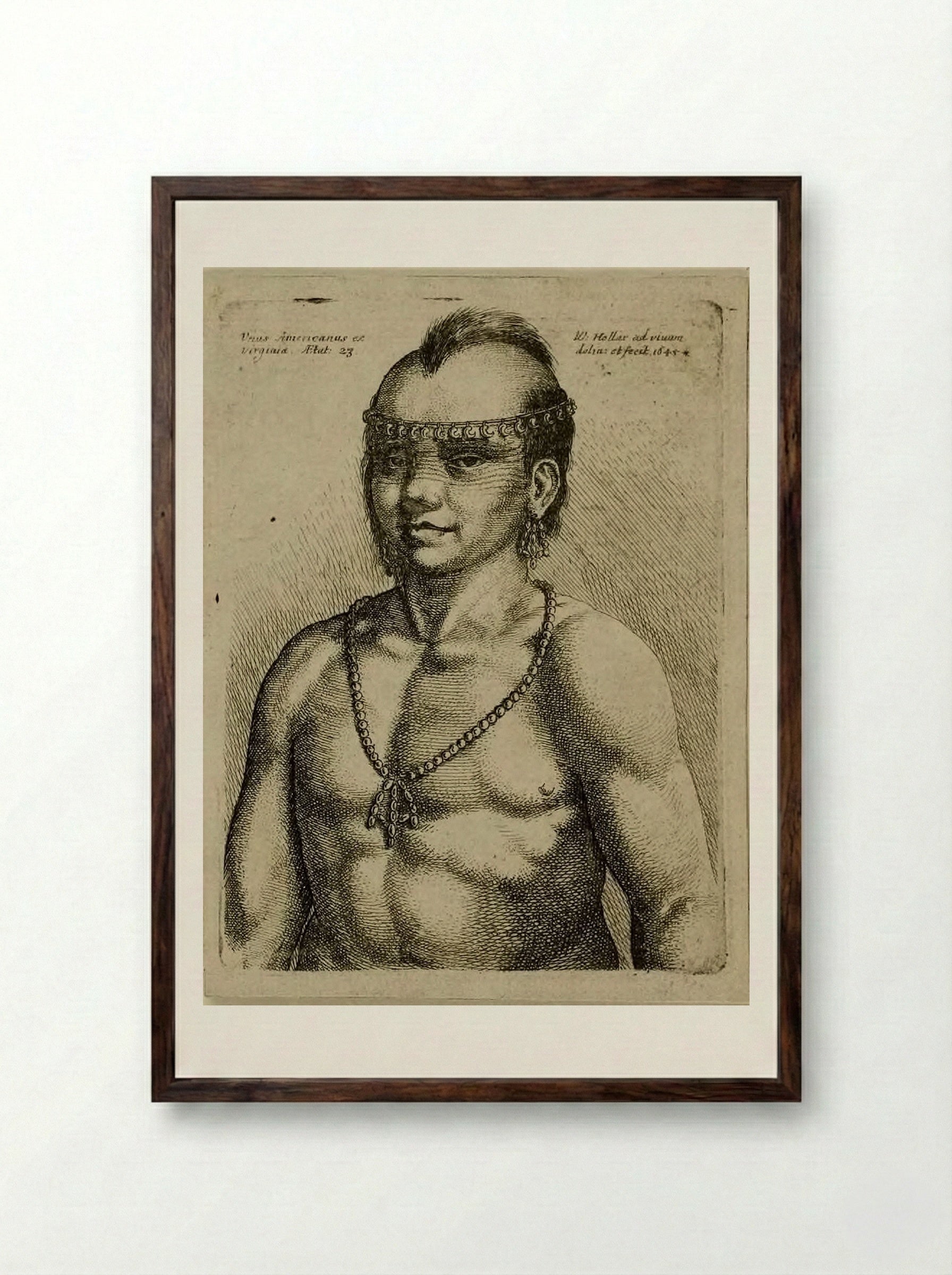 Unus Americanus ex Virginia - Wenceslaus Hollar - Framed Print Dark Wood