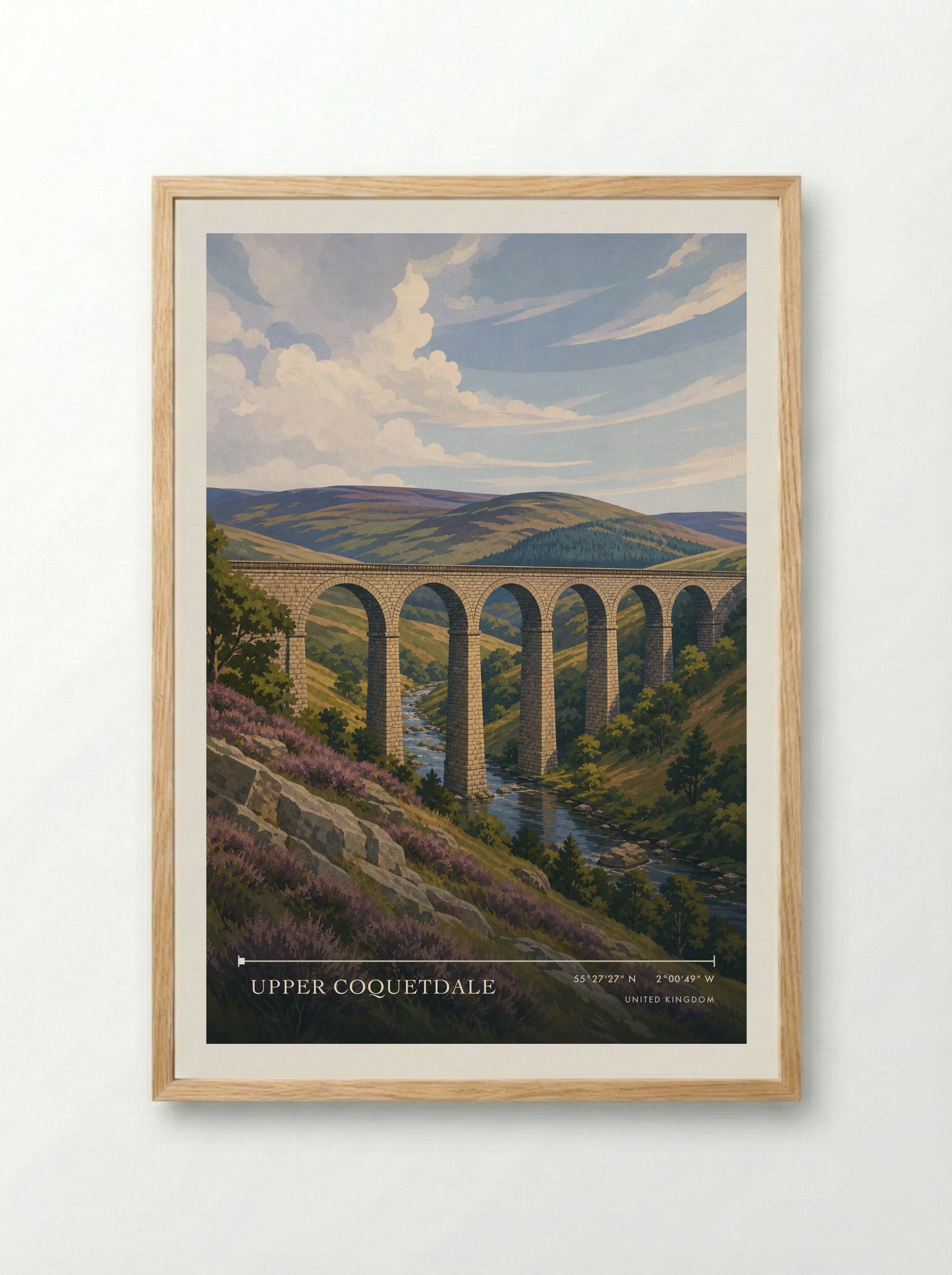 Upper Coquetdale United Kingdom Travel Poster - Framed Print Wood