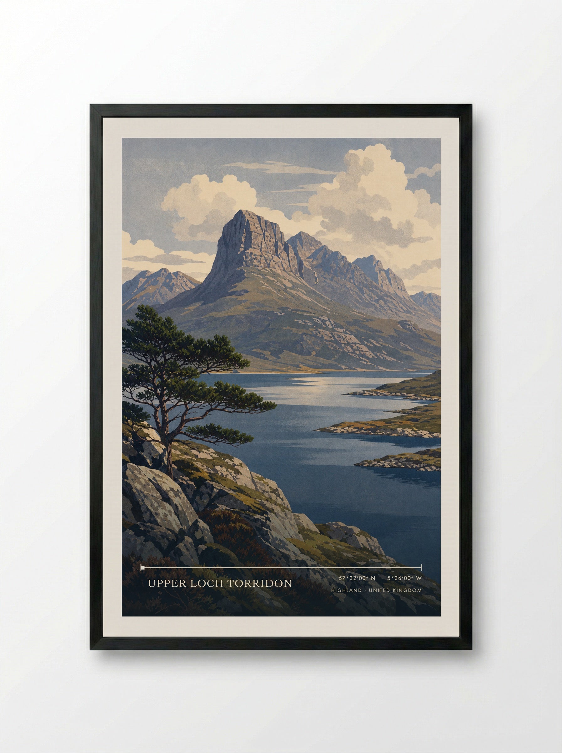 Upper Loch Torridon Highland United Kingdom Travel Poster - Framed Print Black