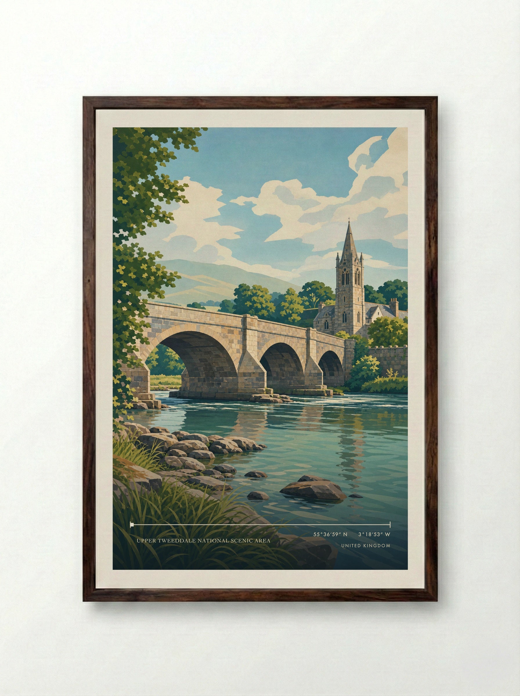 Upper Tweeddale National Scenic Area United Kingdom Travel Poster - Framed Print Dark Wood