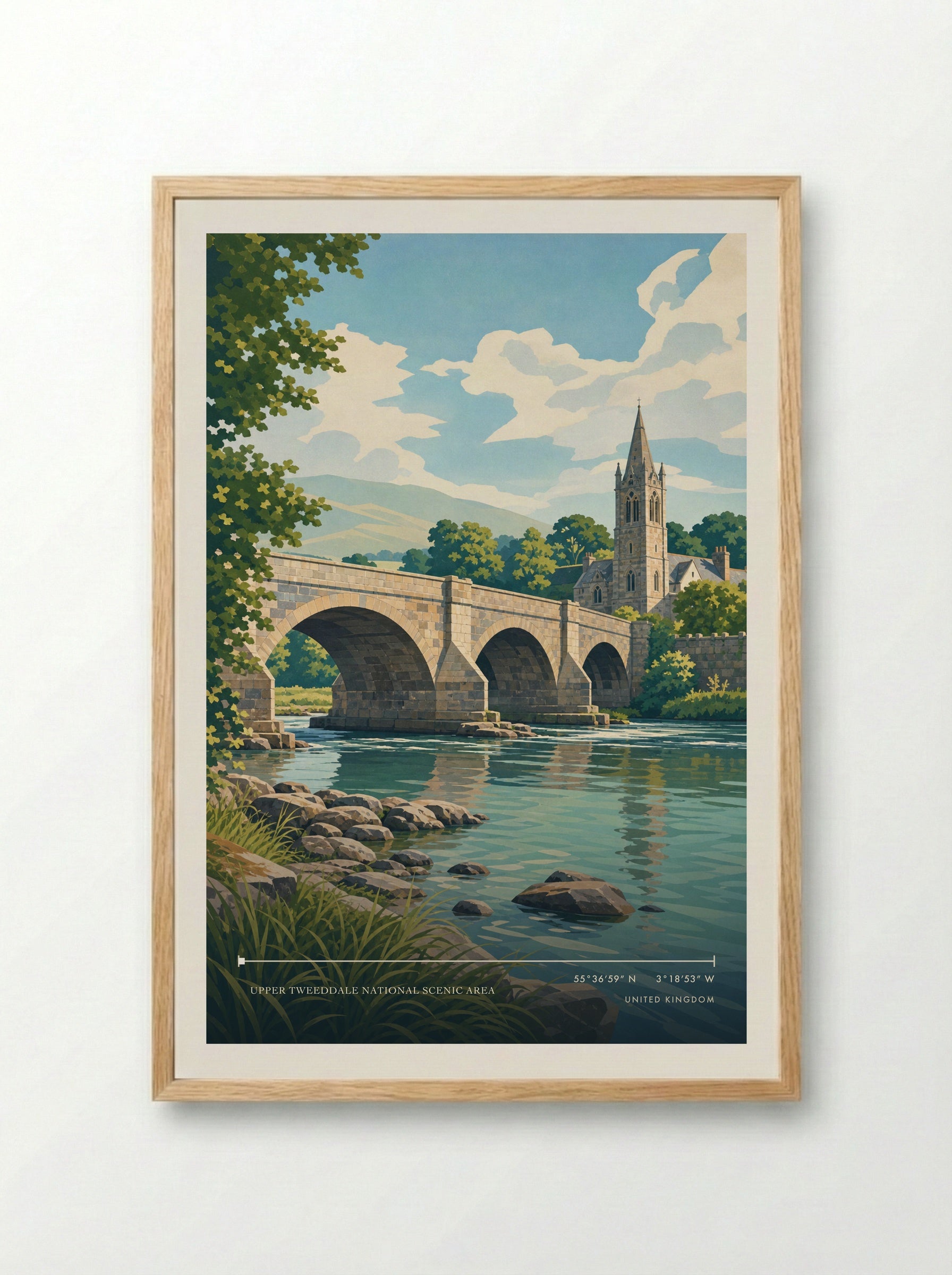 Upper Tweeddale National Scenic Area United Kingdom Travel Poster - Framed Print Wood
