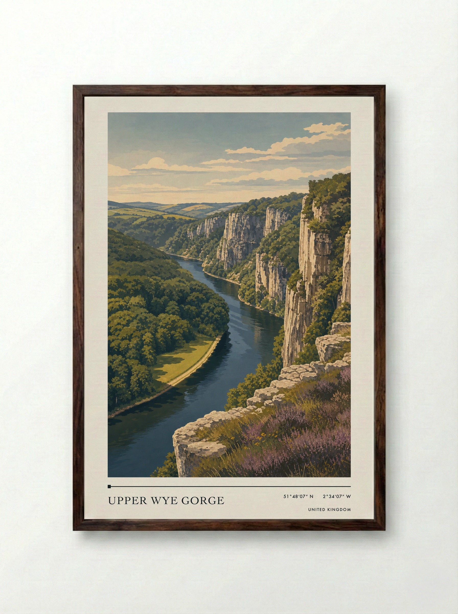Upper Wye Gorge United Kingdom Travel Poster - Framed Print Dark Wood