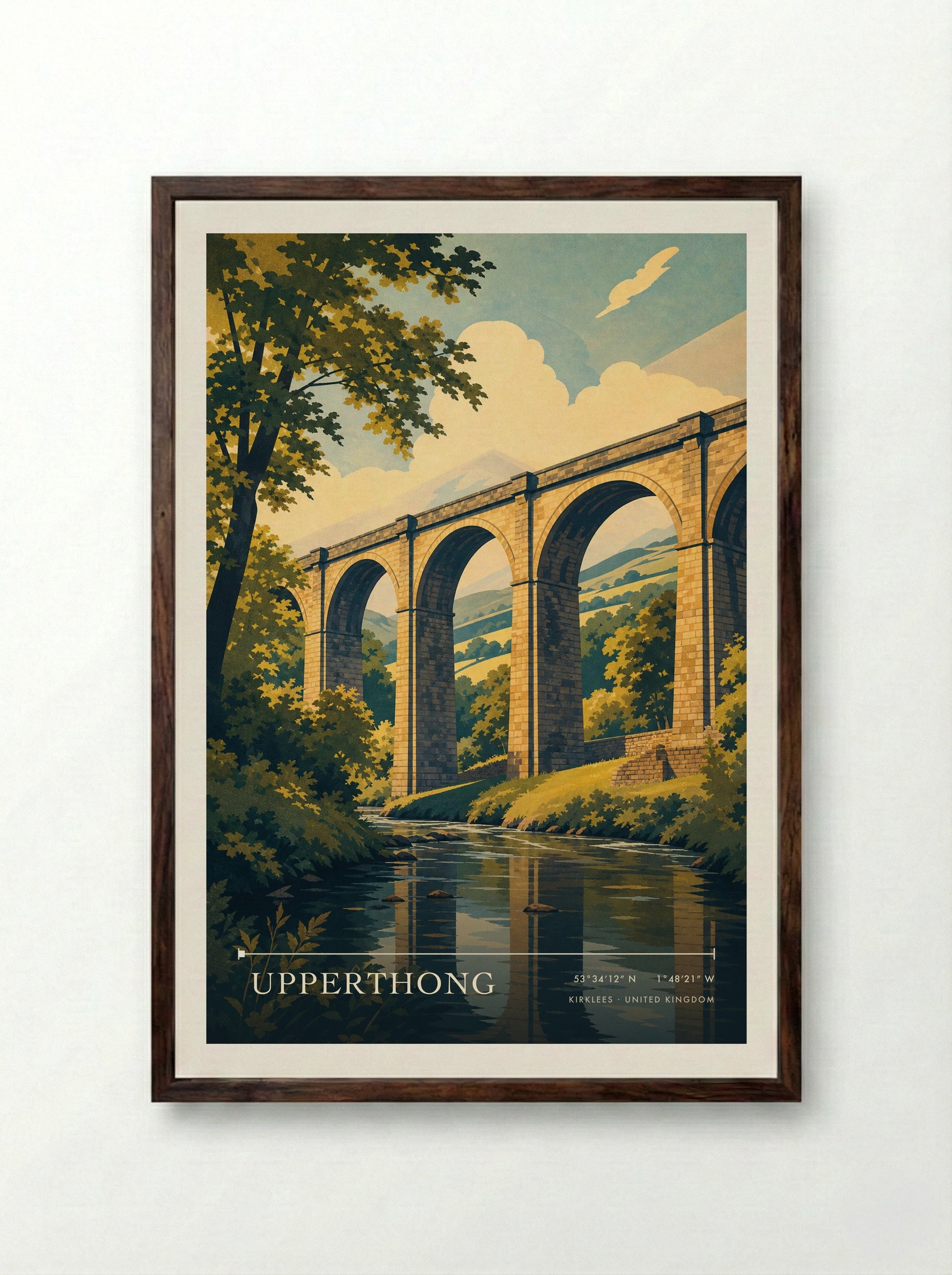 Upperthong Kirklees United Kingdom Travel Poster - Framed Print Dark Wood
