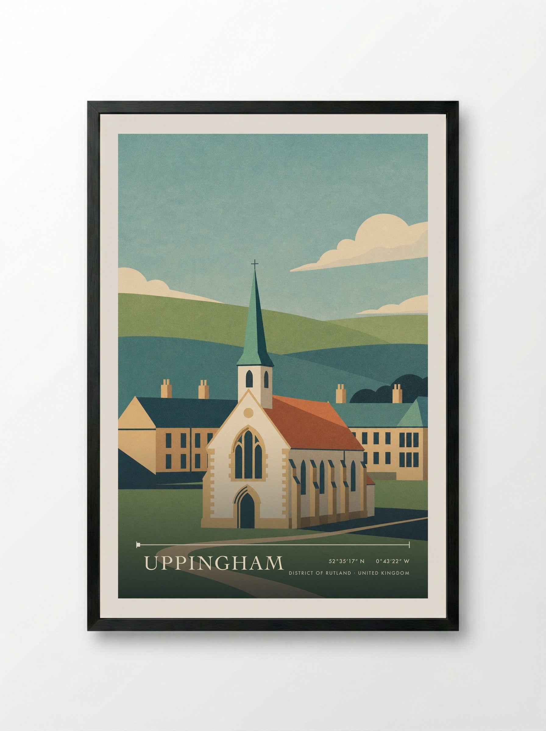 Uppingham District of Rutland United Kingdom Travel Poster - Framed Print Black