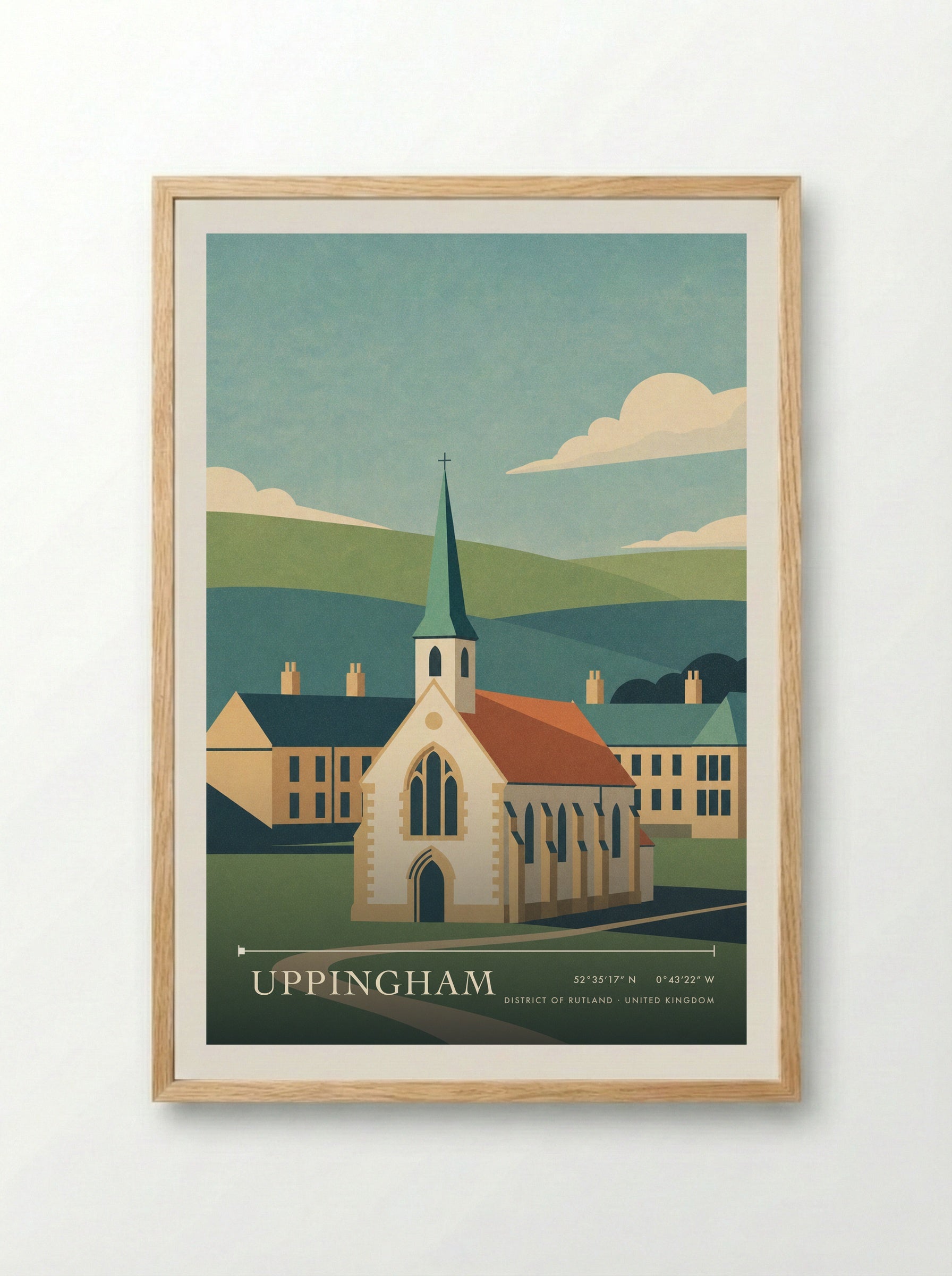 Uppingham District of Rutland United Kingdom Travel Poster - Framed Print Wood