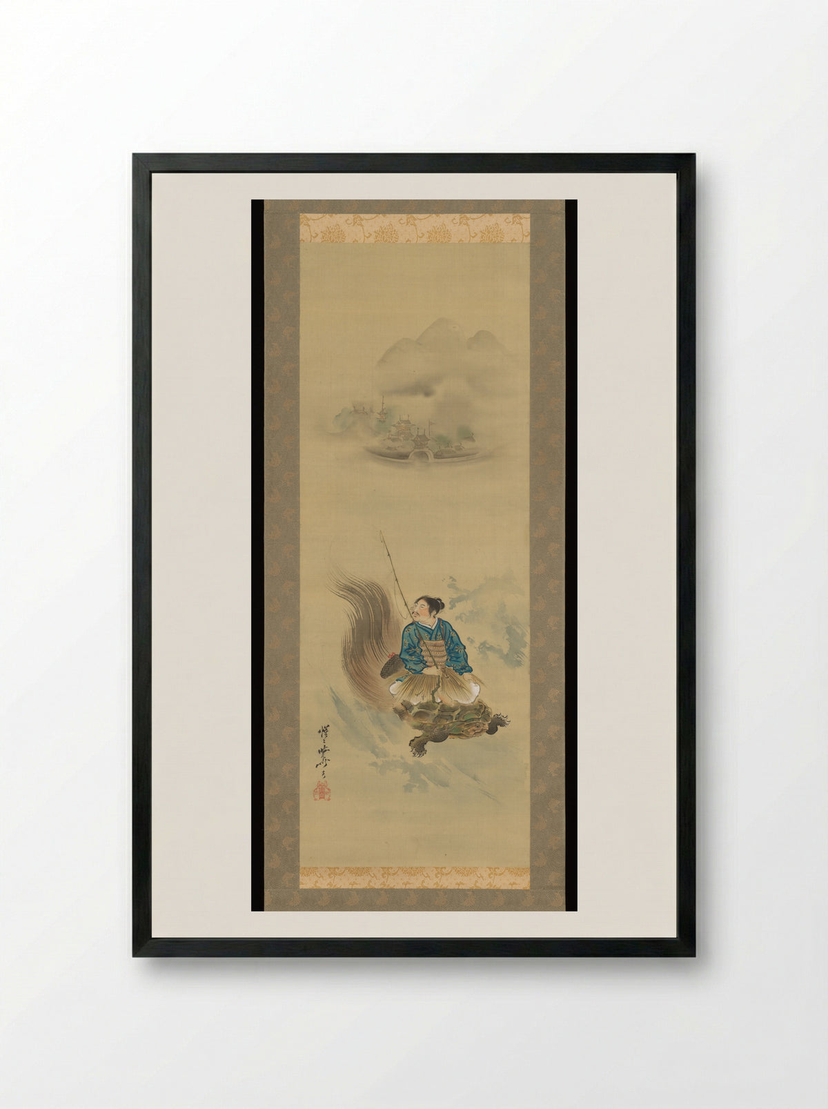 Urashima Tarō Riding on a Tortoise - Kawanabe Kyōsai - Framed Print Black