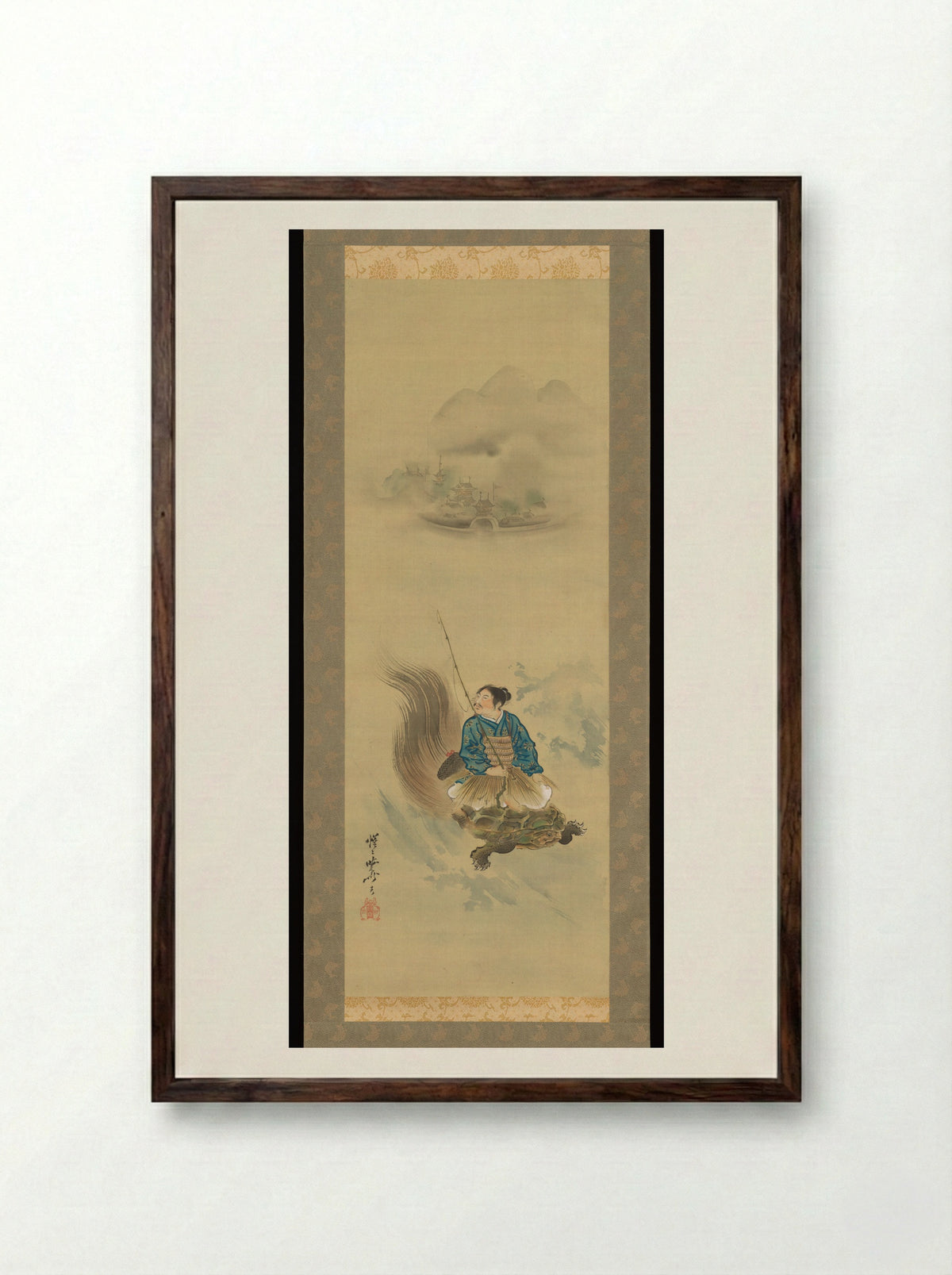 Urashima Tarō Riding on a Tortoise - Kawanabe Kyōsai - Framed Print Dark Wood