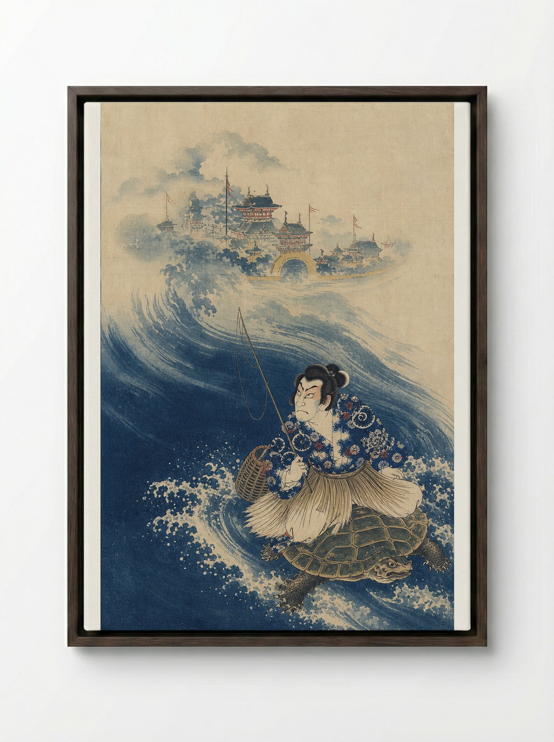 Urashima Taro Beneath the Sea - Framed Canvas Dark Wood