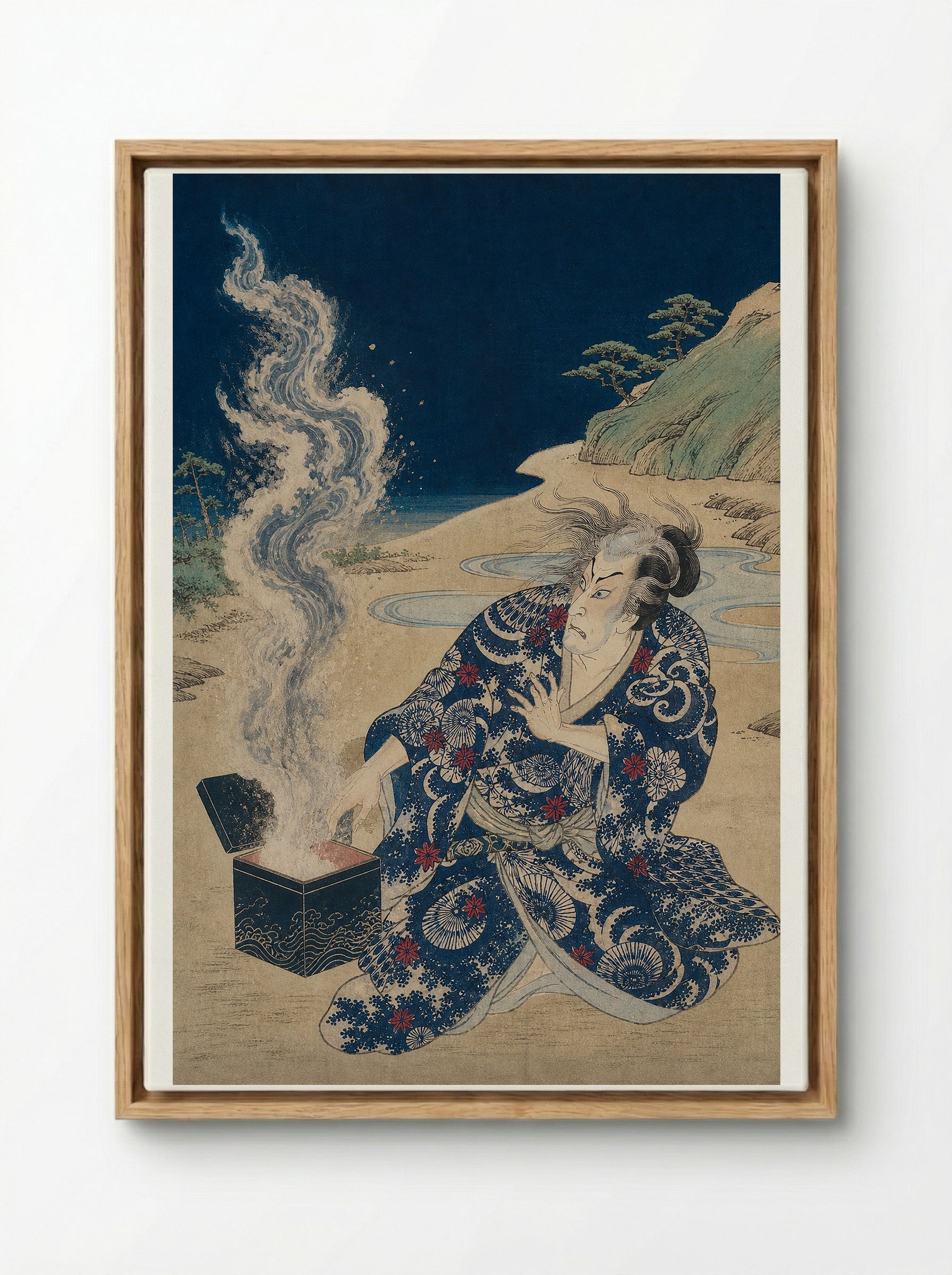 Urashima Taro Opens the Tamatebako - Framed Canvas Wood