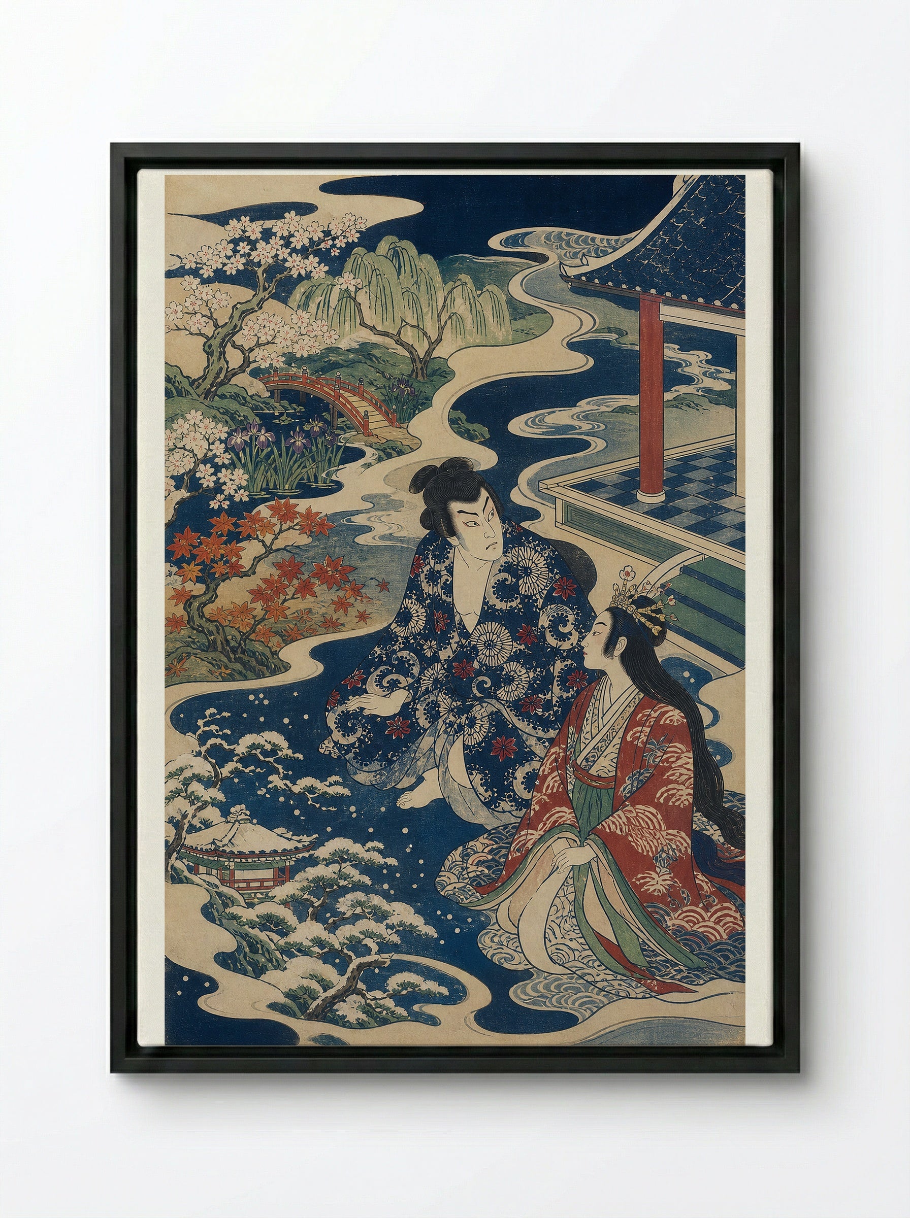 Urashima Taro and the Changing Seasons - Framed Canvas Black