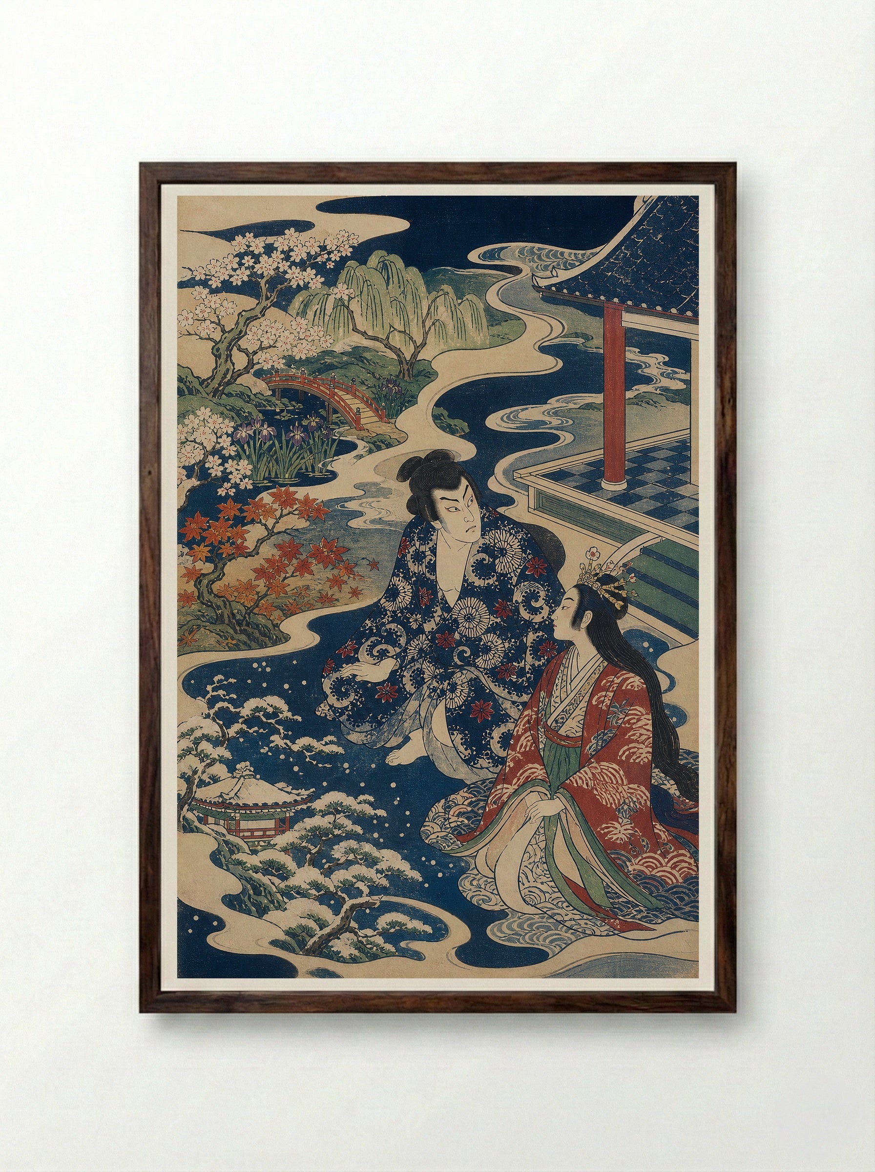 Urashima Taro and the Changing Seasons - Framed Print Dark Wood